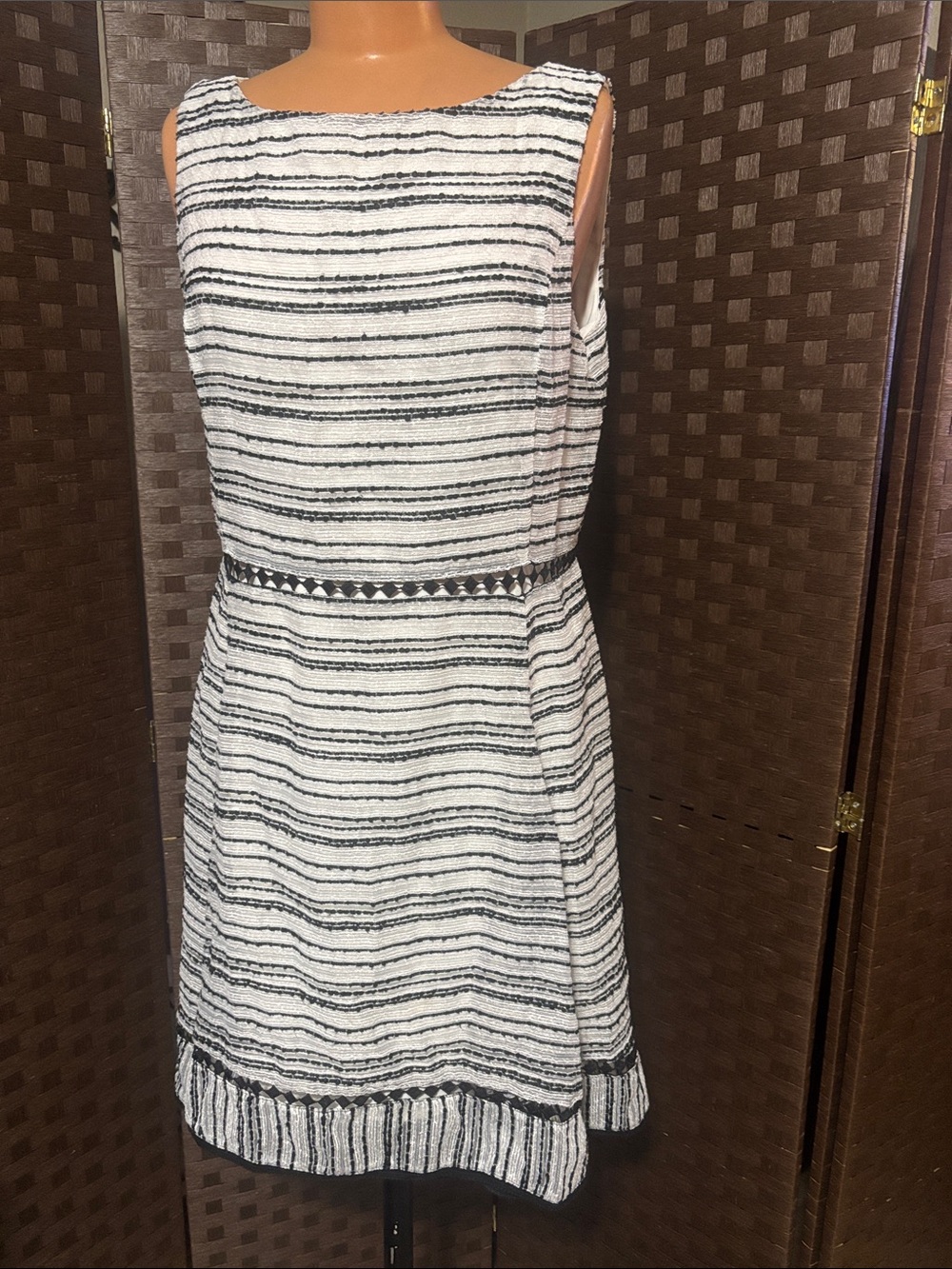 Striped Sleeveless A-Line Dress in Black & White